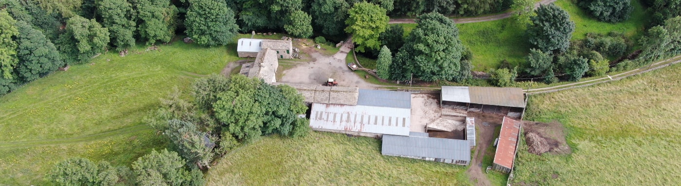 Aerial view over the North of England countryside